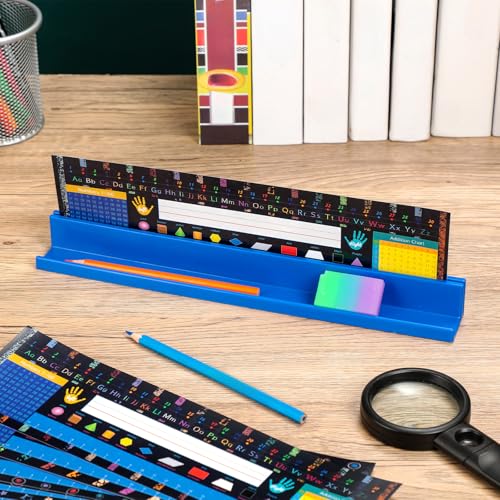 PerKoop 20 Pcs Classroom Desk Name Plates Holder Set Index Cards Storage Classroom Name Tags Kids Desk Accessories Desktop Helper Prop and Park Station Tray Organizer Water - Image 3