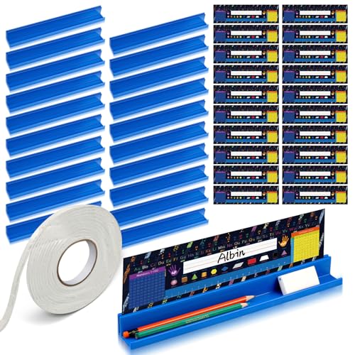 PerKoop 20 Pcs Classroom Desk Name Plates Holder Set Index Cards Storage Classroom Name Tags Kids Desk Accessories Desktop Helper Prop and Park Station Tray Organizer Water - Image 1