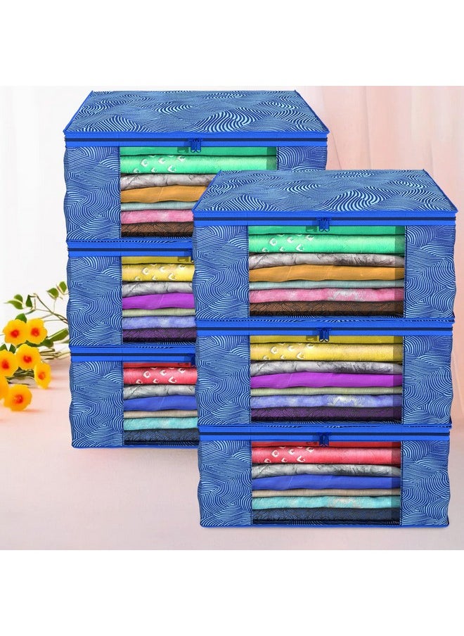 Kuber Industries Kuber Industries Clothes Organizer For Wardrobe (Pack of 6) - Storage Organizer For Saree | Shirts | Salwaar Suit | Lehenga - Dress Organizer For Wardrobe - Saree Covers With Zip (Printed) (Blue)  - Image 1