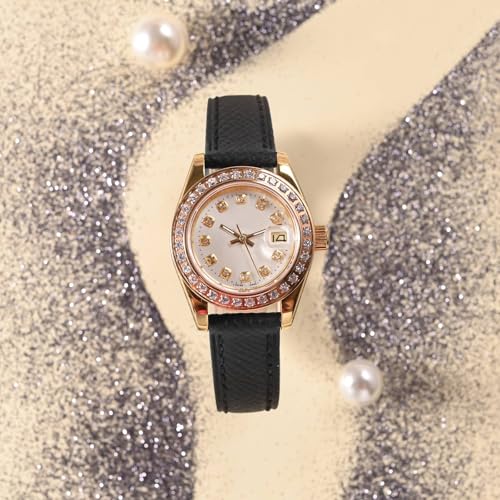 WOCCI 16mm Grace Watch Band for Ladies Top Grain Leather Quick Release Replacement Strap with Gold Buckle Black - Image 3