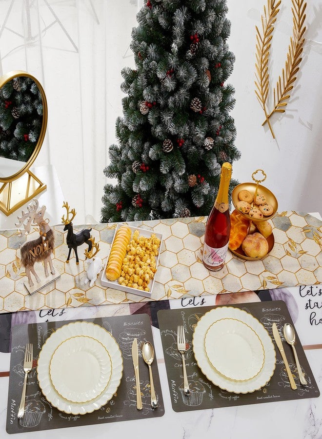 Lullaby 60PCS Ivory Scalloped Plastic Plates with Gold Rim, Disposable Elegant Plates Include 30pcs Dinner Plate 10.25", 30pcs Plastic Dessert Plate 7.5", Perfect for Wedding and Party - Image 5