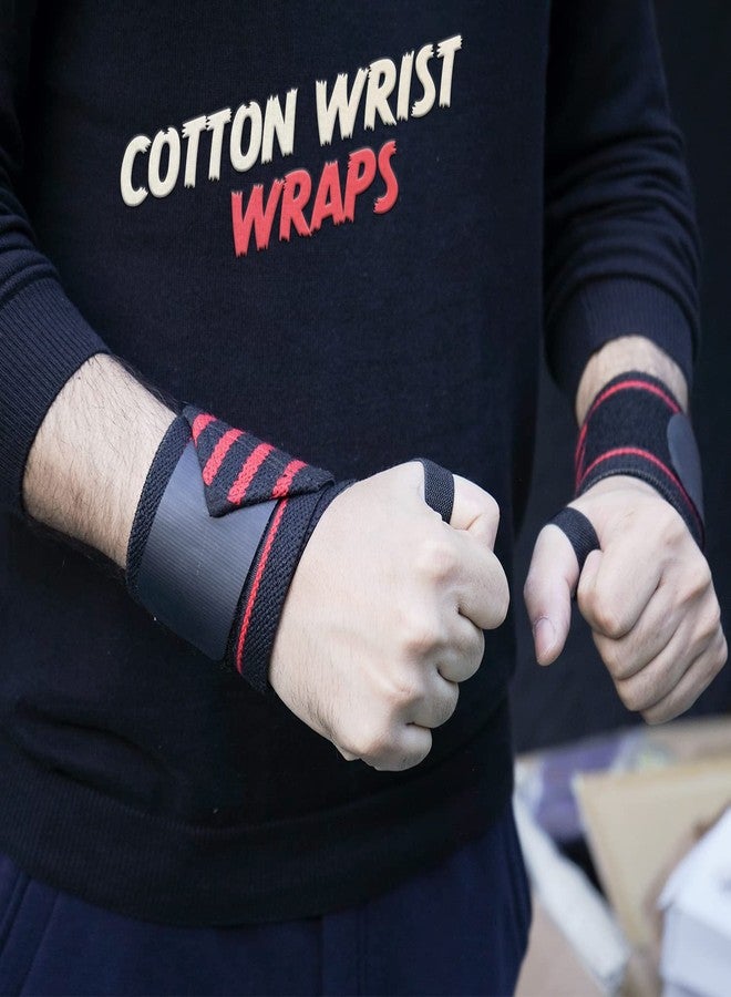 Wearslim Cotton Wrist Wraps 20" Professional Grade with Thumb Loops - Wrist Support Braces for Men & Women - Weight Lifting, Xfit, Powerlifting, Strength Training (1 Pair Red)-(L-20 X B-3) inch - Image 2