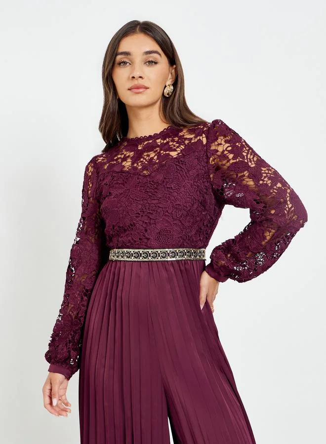 Styli  Women Lace Pleated Wide Leg Jumpsuit for Women | Best Price UAE