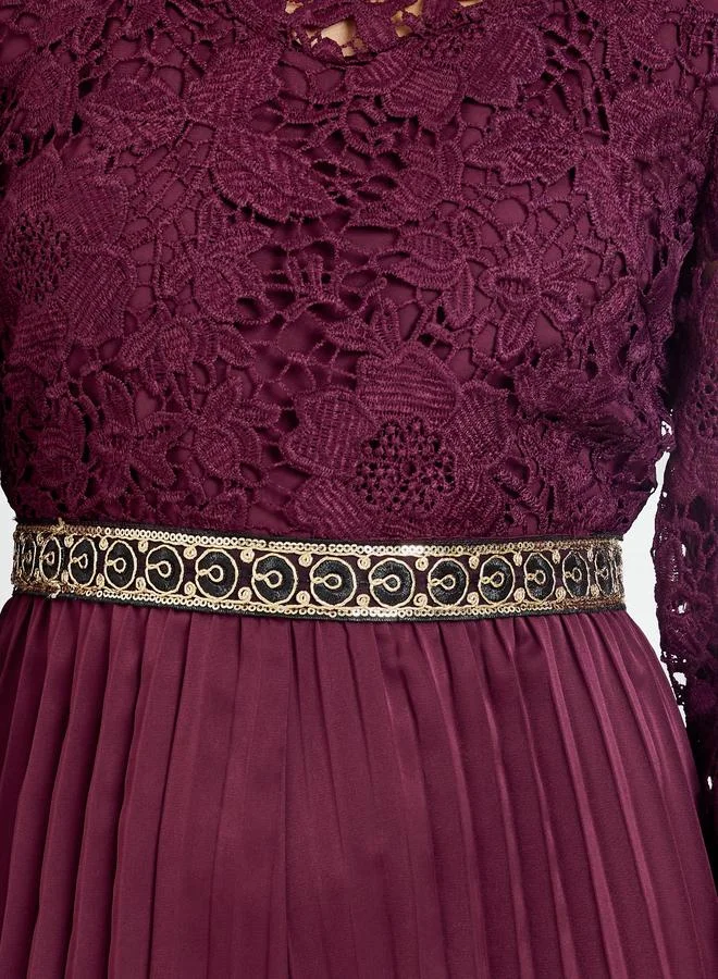 Styli  Women Lace Pleated Wide Leg Jumpsuit for Women | Best Price UAE