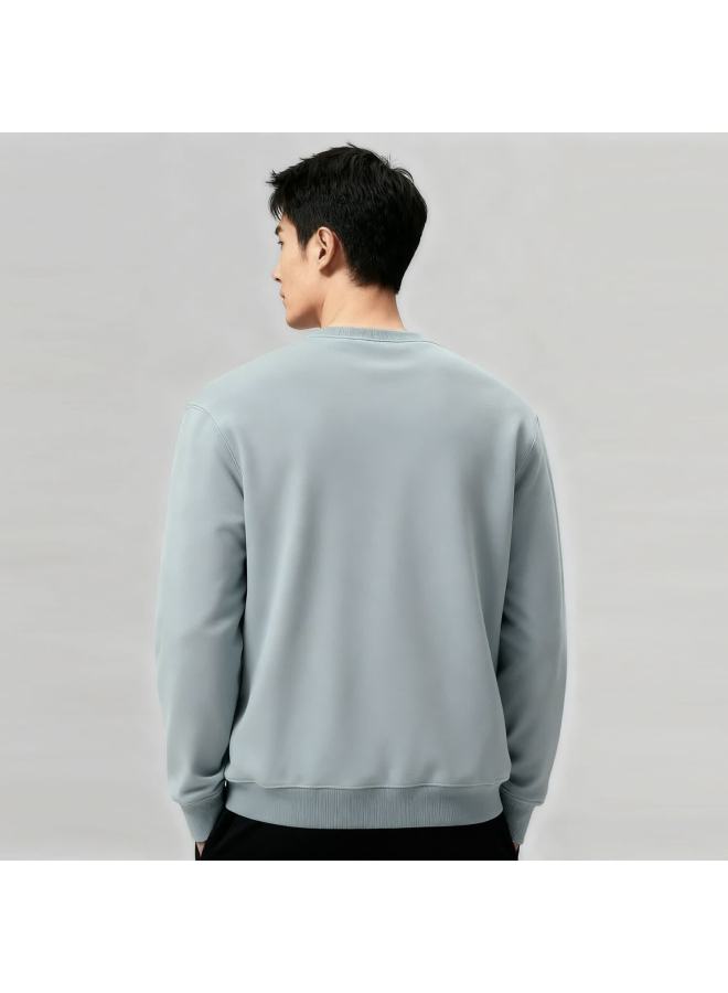 Markless Fleece-lined Men's Sweatshirt Autumn Winter Casual Crewneck Warm Pullover 0434m3 Sky Blue Fleece XL - Image 2