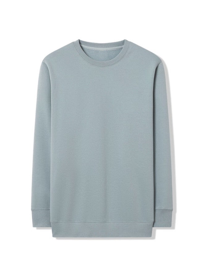 Markless Fleece-lined Men's Sweatshirt Autumn Winter Casual Crewneck Warm Pullover 0434m3 Sky Blue Fleece XL - Image 3