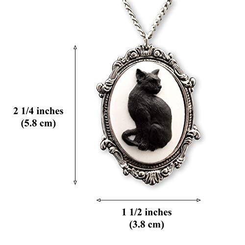 Real Metal Black Cat Cameo in Antique Silver Finish Pewter Frame Pendant Necklace - Image 3