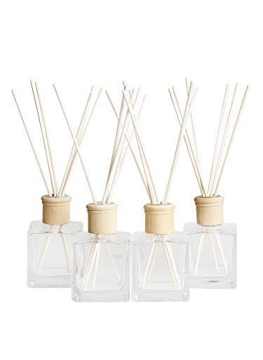 Crazy huayi Crazy huayi Fragrance Glass Diffuser Bottles Diffuser Jars with caps and Rattan Stick Set of 4 pcs 200ml Fragrance Accessories use for DIY Replacement Reed Diffuser Sets 4pcs per Set 