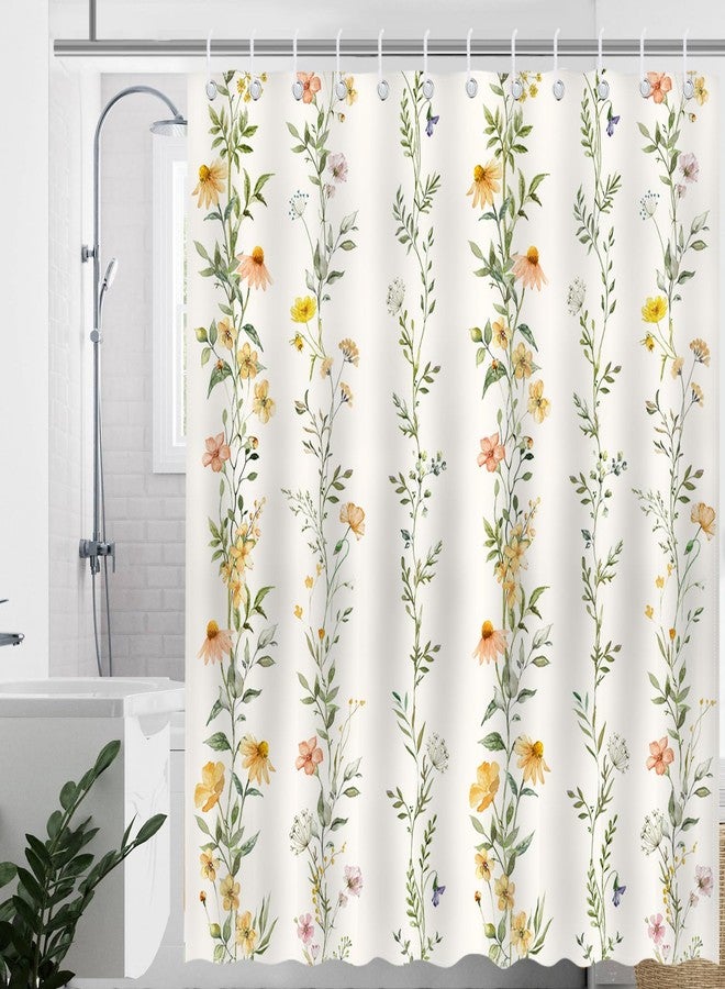 Mocsicka Boho Floral Shower Curtain Green Vines Bohemia Flower Bathroom Shower Curtain Floral Waterproof Fabric Shower Curtain Bathtub Decor with 12 Hooks 72 X 72 Inches - Image 2