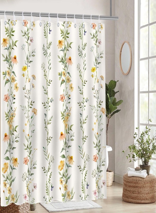 Mocsicka Boho Floral Shower Curtain Green Vines Bohemia Flower Bathroom Shower Curtain Floral Waterproof Fabric Shower Curtain Bathtub Decor with 12 Hooks 72 X 72 Inches - Image 4