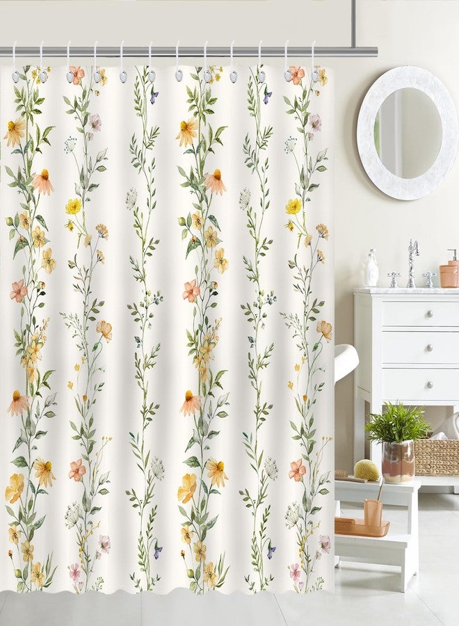 Mocsicka Boho Floral Shower Curtain Green Vines Bohemia Flower Bathroom Shower Curtain Floral Waterproof Fabric Shower Curtain Bathtub Decor with 12 Hooks 72 X 72 Inches - Image 1