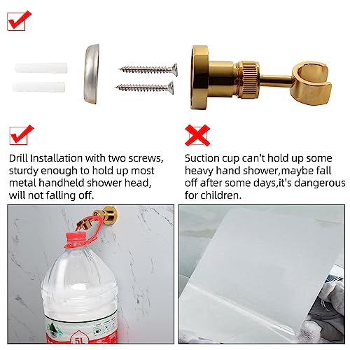 PHASAT Handheld Shower Head Holder Adjustable Solid Brass Handheld Shower Head Bracket Holder Wall Mount,Shower Wand Holder Gold,A13023G - Image 3