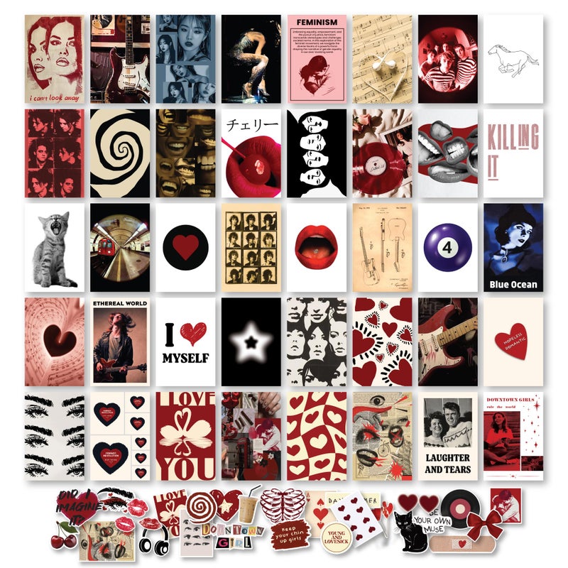 97 Decor Downtown Girl Room Decor Posters - 40 Pcs Downtown Girl Aesthetic Wall Collage Kit, Retro Y2k Room Decor, Dark Red Coquette Art Prints, Mini Posters for Teen Girls Dorm Bedroom (4x6) - Image 1