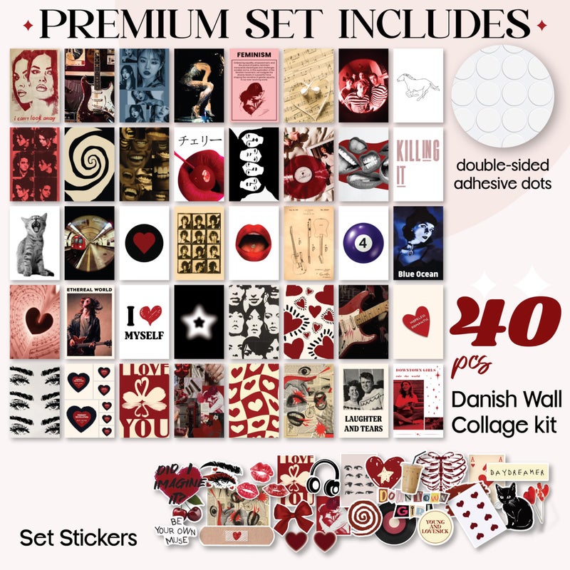 97 Decor Downtown Girl Room Decor Posters - 40 Pcs Downtown Girl Aesthetic Wall Collage Kit, Retro Y2k Room Decor, Dark Red Coquette Art Prints, Mini Posters for Teen Girls Dorm Bedroom (4x6) - Image 2