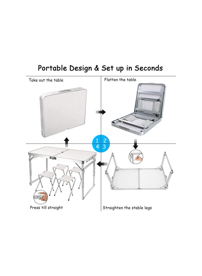 Cyber Folding Camping Picnic Table Portable Outdoor Aluminum Table 4 Stools 3 Adjustable Heights Lightweight Dining Table for Grill BBQ Backyard and Beach - Image 3