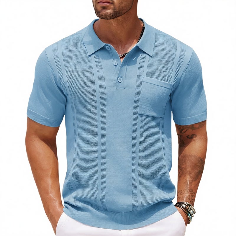 Men's Short Sleeve Polo Shirt Casual Knit Top - Image 1