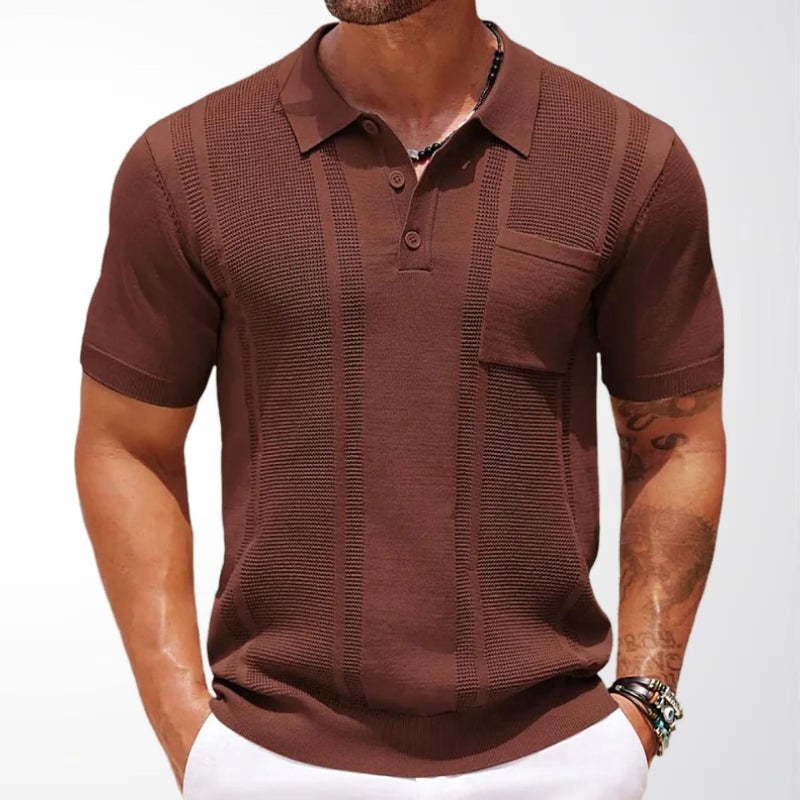 Men's Short Sleeve Polo Shirt Casual Knit Top - Image 2