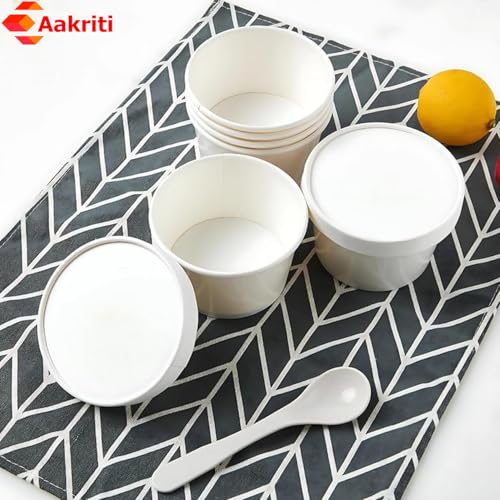 Aakriti Paper Food Containers with Lids – White Kraft Paper Bowls for Soup, Salad, Ice Cream, Takeaway & Meal Prep – Leak-Proof, Disposable & Stackable – 10 Pack (Large) - Image 4