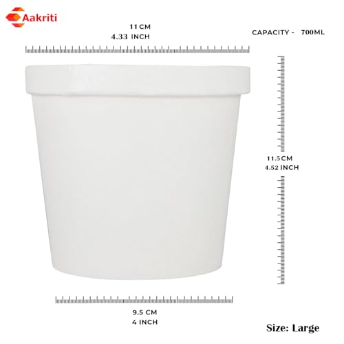 Aakriti Paper Food Containers with Lids – White Kraft Paper Bowls for Soup, Salad, Ice Cream, Takeaway & Meal Prep – Leak-Proof, Disposable & Stackable – 10 Pack (Large) - Image 2