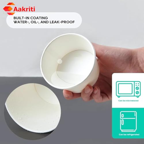 Aakriti Paper Food Containers with Lids – White Kraft Paper Bowls for Soup, Salad, Ice Cream, Takeaway & Meal Prep – Leak-Proof, Disposable & Stackable – 10 Pack (Large) - Image 3