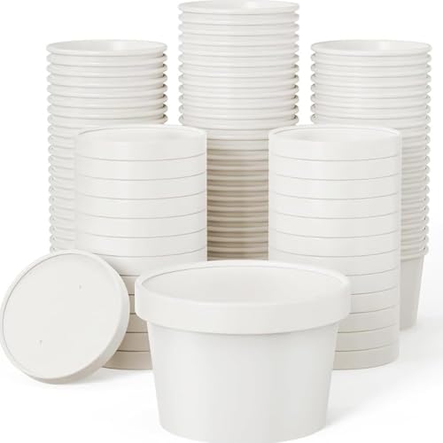 Aakriti Paper Food Containers with Lids – White Kraft Paper Bowls for Soup, Salad, Ice Cream, Takeaway & Meal Prep – Leak-Proof, Disposable & Stackable – 10 Pack (Large) - Image 1