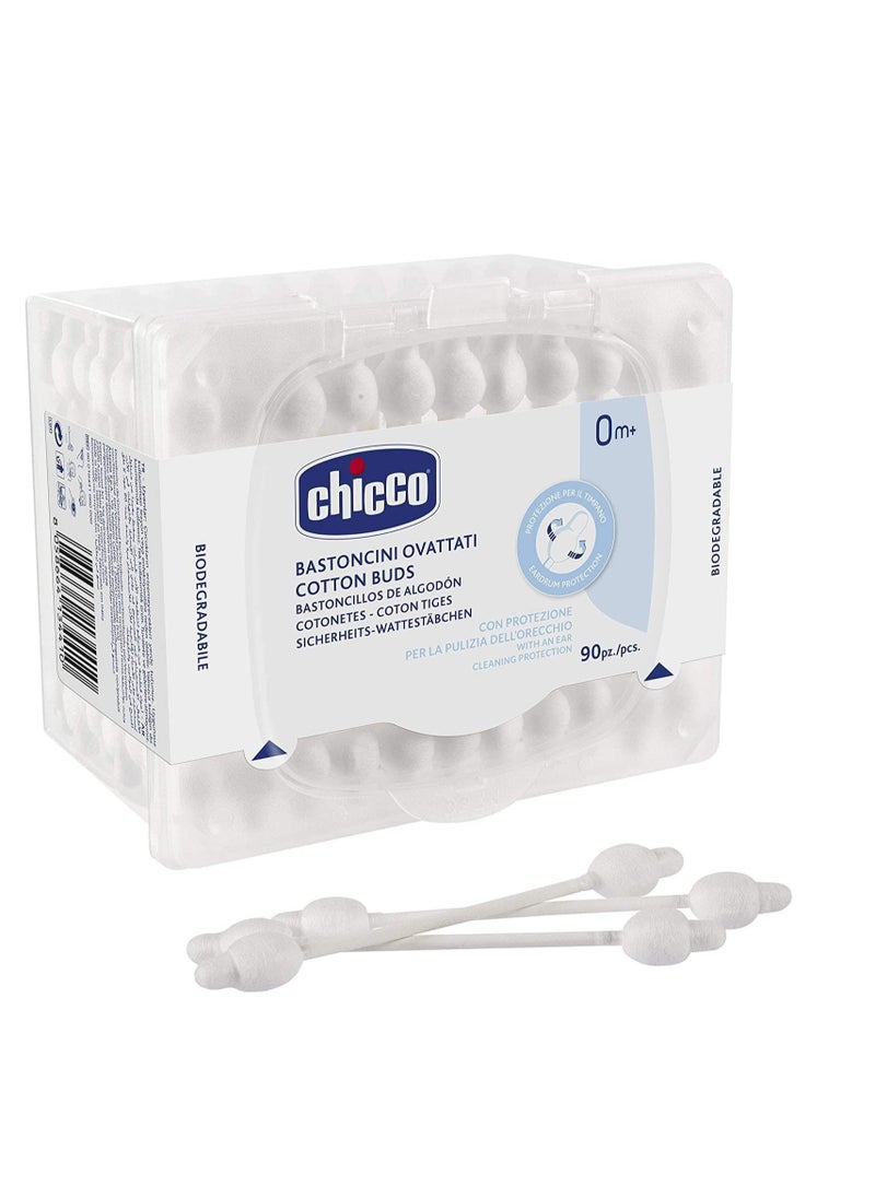 Chicco Chicco Cotton Buds with Eardrum Protection, 90 Pieces | For Baby Ear Cleaning | Made Of Paper Stem | Safe and Hygienic | Biodegredable  - Image 1