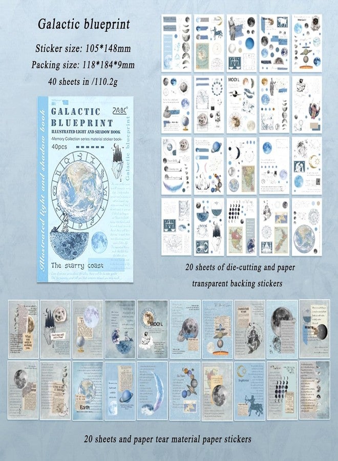 SAMVARDHAN Vintage Style Aesthetic Sticker Books Set, 40 Sheets Each, Galactic Blueprint, Natural Green, Light Man Brown Butterfly, Book of Images, DIY Crafts,Journaling & Scrapbooking, Pack of 4 - Image 2