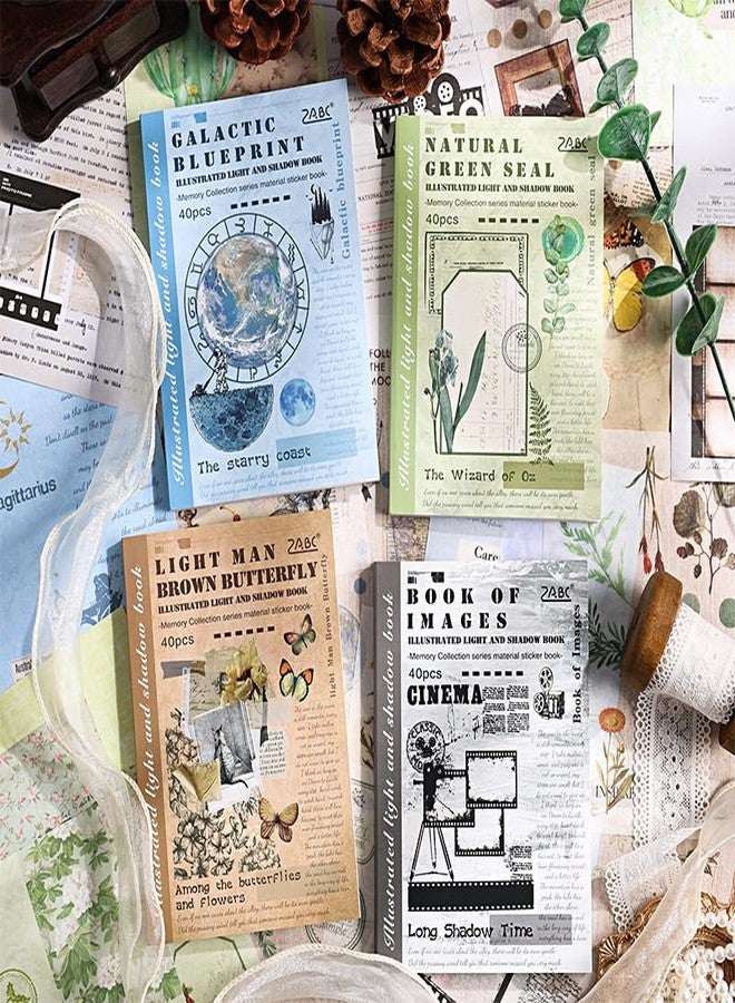 SAMVARDHAN Vintage Style Aesthetic Sticker Books Set, 40 Sheets Each, Galactic Blueprint, Natural Green, Light Man Brown Butterfly, Book of Images, DIY Crafts,Journaling & Scrapbooking, Pack of 4 - Image 1