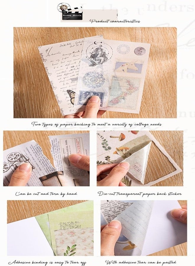 SAMVARDHAN Vintage Style Aesthetic Sticker Books Set, 40 Sheets Each, Galactic Blueprint, Natural Green, Light Man Brown Butterfly, Book of Images, DIY Crafts,Journaling & Scrapbooking, Pack of 4 - Image 3