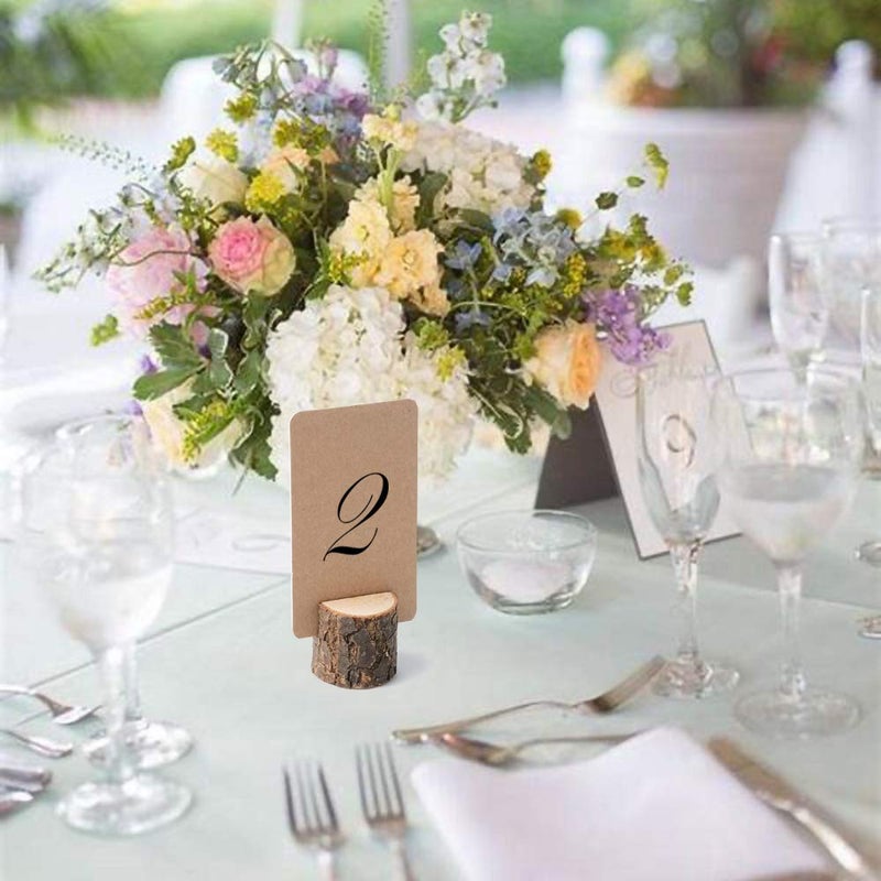 Jofefe 12Pcs Mini Wood Place Card Holders and 24Pcs Kraft Place Cards, Rustic Table Number Holders, Food Labels for Party Buffet, Name Card Photo Picture Holders for Harvest Fall Thanksgiving Wedding Birthday Party - Image 4