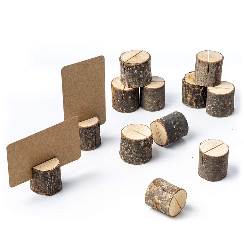 Jofefe 12Pcs Mini Wood Place Card Holders and 24Pcs Kraft Place Cards, Rustic Table Number Holders, Food Labels for Party Buffet, Name Card Photo Picture Holders for Harvest Fall Thanksgiving Wedding Birthday Party - Image 2