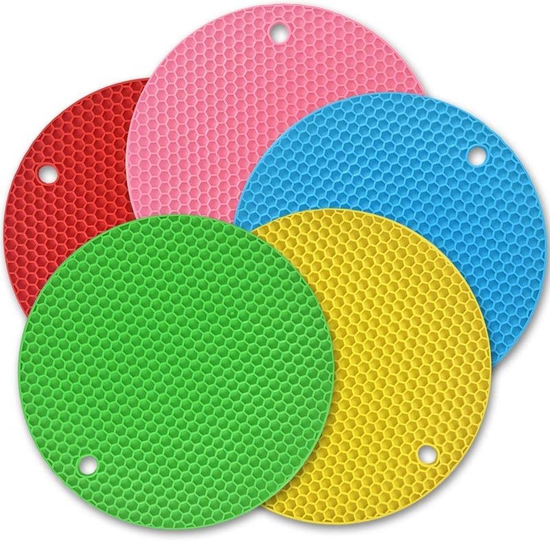 FS COOL Silicone Trivets for Hot Pots and Pans Flexible Multipurpose Hot Pads Pot Holders Heat Resistant Trivets for Hot Dishes Soft NonSlip Silicone Mat for Kitchen Counter Pack of 5 Random - Image 1