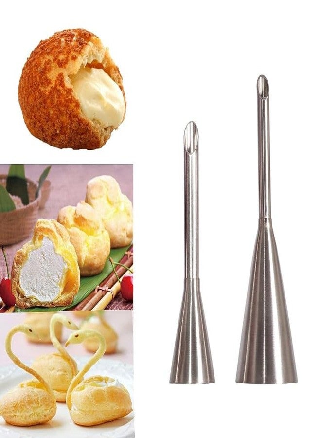 Cake Decor Stainless Steel Puff Filling Nozzle Set - 2 Piece - Special Pastry Tips for Cream, Custard & Jam Injection - Cupcake, Cake Decorating Tools - Durable & Easy Clean - Image 1