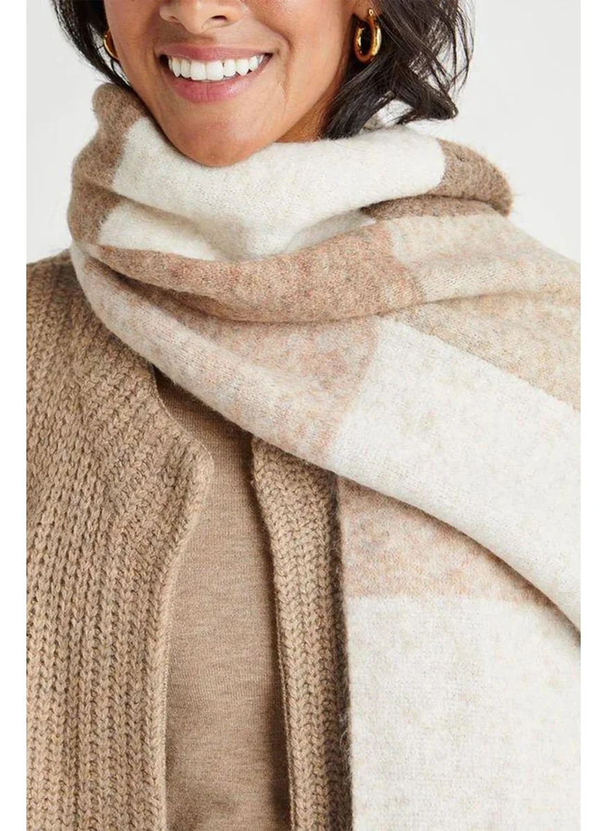 باهلس Imported Puffy Beige Square Patterned Scarf Shawl Shoulder Shawl