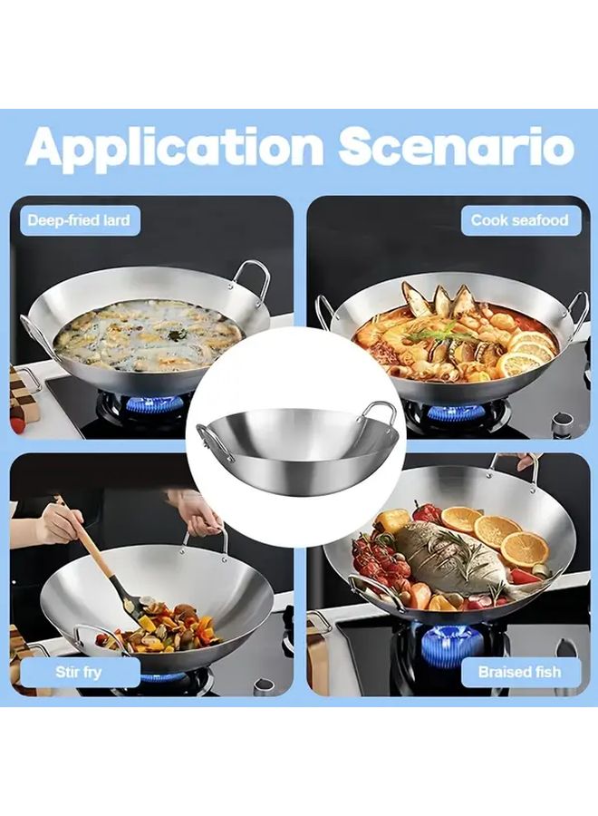 1pc Stainless Steel Double Handle Wok With Lid 11 81 Inches Diameter Nonstick Restaurant Grade Cooking Pot For Stir Frying Sauteing Deep Frying High Quality Durable Easy Clean Kitchenware Home Commercial Use - Image 2