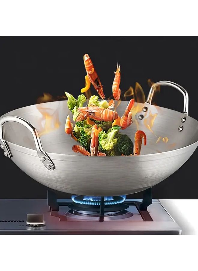 1pc Stainless Steel Double Handle Wok With Lid 11 81 Inches Diameter Nonstick Restaurant Grade Cooking Pot For Stir Frying Sauteing Deep Frying High Quality Durable Easy Clean Kitchenware Home Commercial Use - Image 1