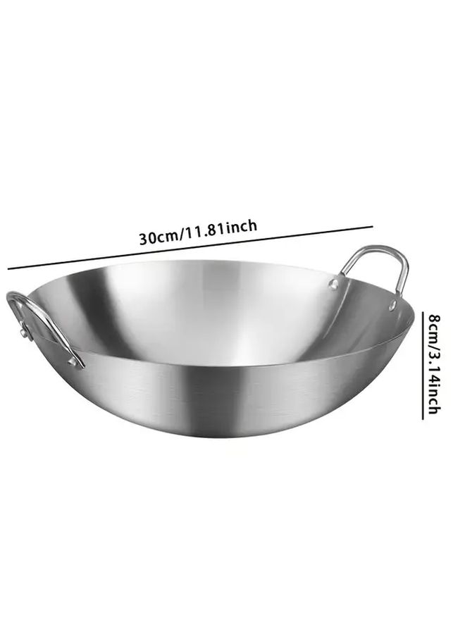 1pc Stainless Steel Double Handle Wok With Lid 11 81 Inches Diameter Nonstick Restaurant Grade Cooking Pot For Stir Frying Sauteing Deep Frying High Quality Durable Easy Clean Kitchenware Home Commercial Use - Image 4