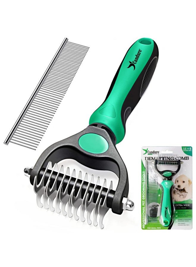 Candure Candure Pet Friendly Double-Sided Dematting Undercoat Rake and Comb for Effective Hair Removal and Shedding Control in Dogs & Cats (Small, Green)  - Image 1