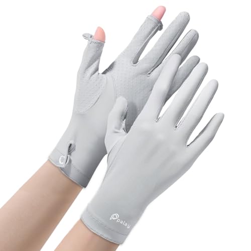 PALAY® Ice Silk Gloves for Women Bike Riding Gloves for Women Hand Gloves for Sun Protection Anti-Skid Hand Gloves for Bike Driving Cycling, Summer Cooling Breathable Touch Screen Gloves (Grey) - Image 1