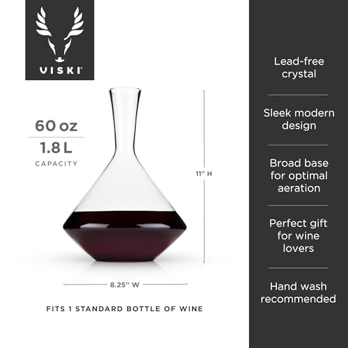 Viski Angled Wine Decanter, Lead-Free Crystal Carafe for Red and White Wine with Broad Base for Aeration, Elegant Large Pitcher for Wedding Gifts, Housewarming Essentials, 60 oz (1.8 L), Set of 1 - Image 3