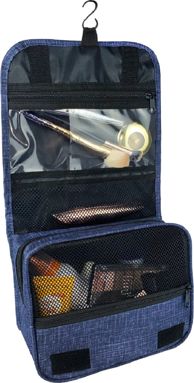 Arnee Metal Strap Navy Blue Travel Makeup Bag Portable Large Makeup Bag Cosmetic Bag Travel Friendly  - Image 2