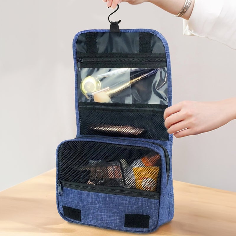 Arnee Metal Strap Navy Blue Travel Makeup Bag Portable Large Makeup Bag Cosmetic Bag Travel Friendly  - Image 1