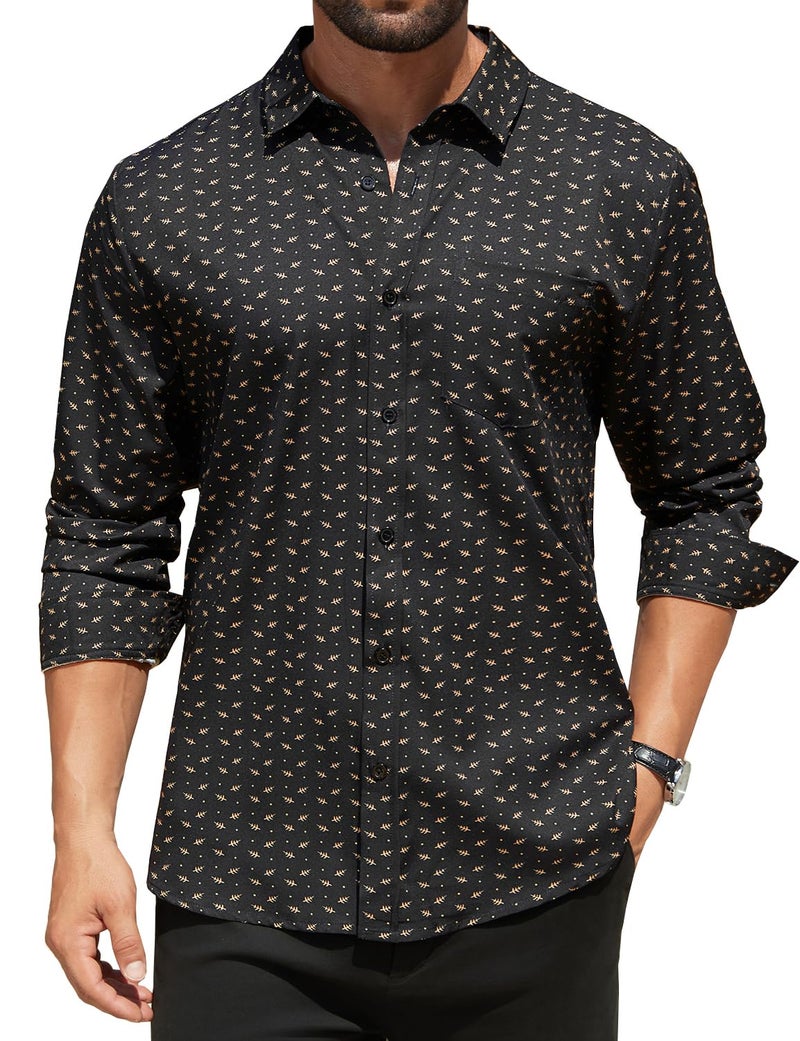Hardaddy Men's Pattern Long Sleeve Button Down Graphic Printed Business Casual Dress Shirts with Pocket Black Coffee M - Image 1