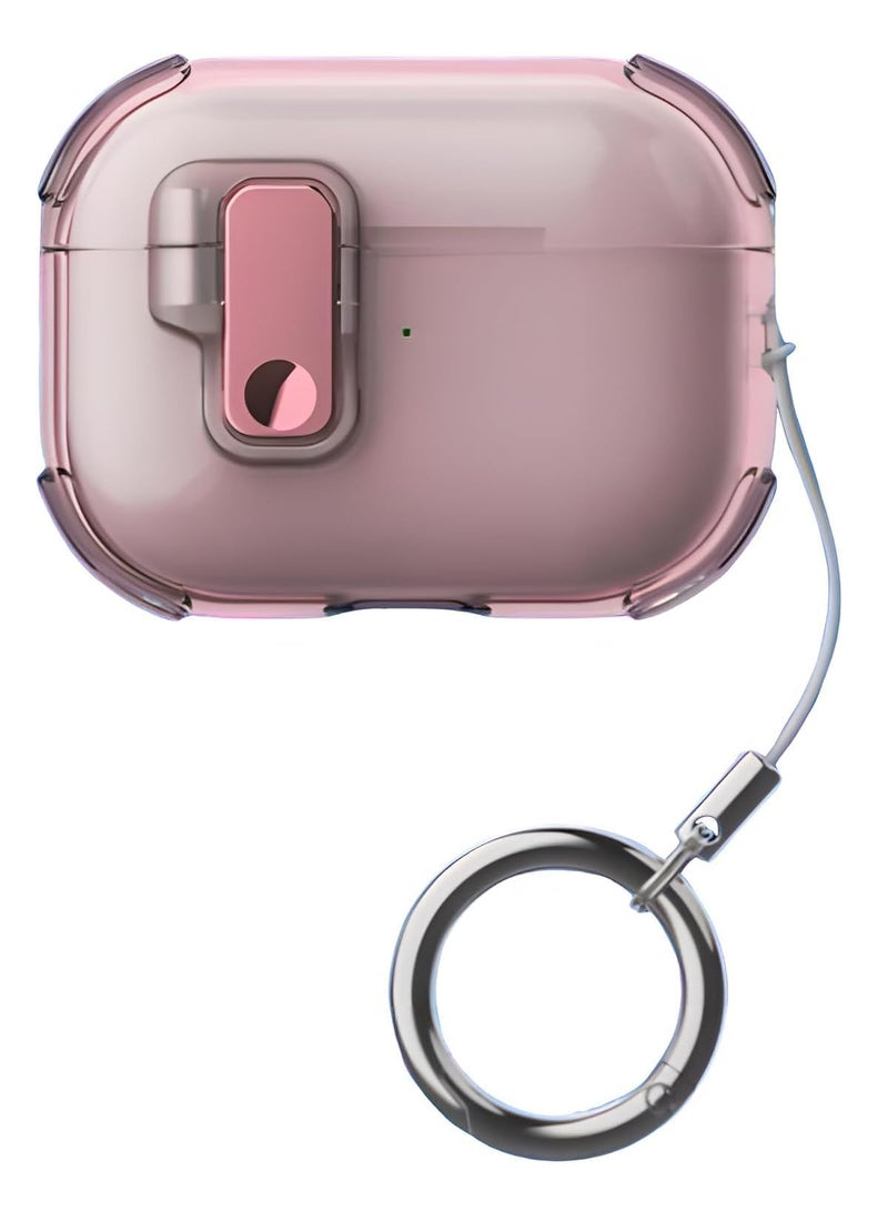 Case Compatible with AirPods pro 2 Case (2022/2023) Cover Automatic Switch Lock, Clip Protective Hard Shell with Carabiner (Clear Pink)