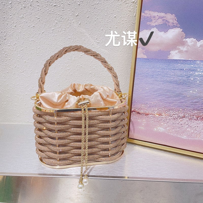 Metal Hollow Shiny Colorful Rhinestone Vegetable Basket Bird Cage Bag Banquet Diamond Bucket Bag Clutch Messenger Bag - Image 3