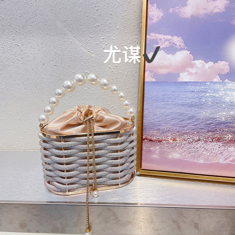 Metal Hollow Shiny Colorful Rhinestone Vegetable Basket Bird Cage Bag Banquet Diamond Bucket Bag Clutch Messenger Bag - Image 1