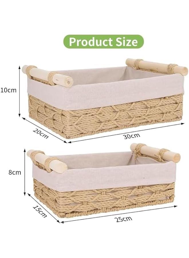 تراسل سلال تخزين منزلية منسوجة مع بطانة قابلة للغسل من تراسل، سلال تخزين من الخوص لتنظيم صناديق التخزين على سطح الطاولة، سلة تخزين ورق التواليت (بيج) - Image 4