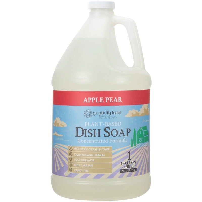 Ginger Lily Farms Botanicals PlantBased Liquid Dish Soap Concentrated Formula with Max Grease Cleaning Power CrueltyFree Apple Pear Scent 1 Gallon Refill 128 Fl Oz