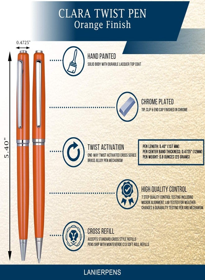 Lanier Pens Lanier Orange Clara Ballpoint Pen - Orange Glossy Clear Body with Shiny Chrome Parts & Chrome Ring with Medium Tip 0.7mm Cross Style Refill - Image 4
