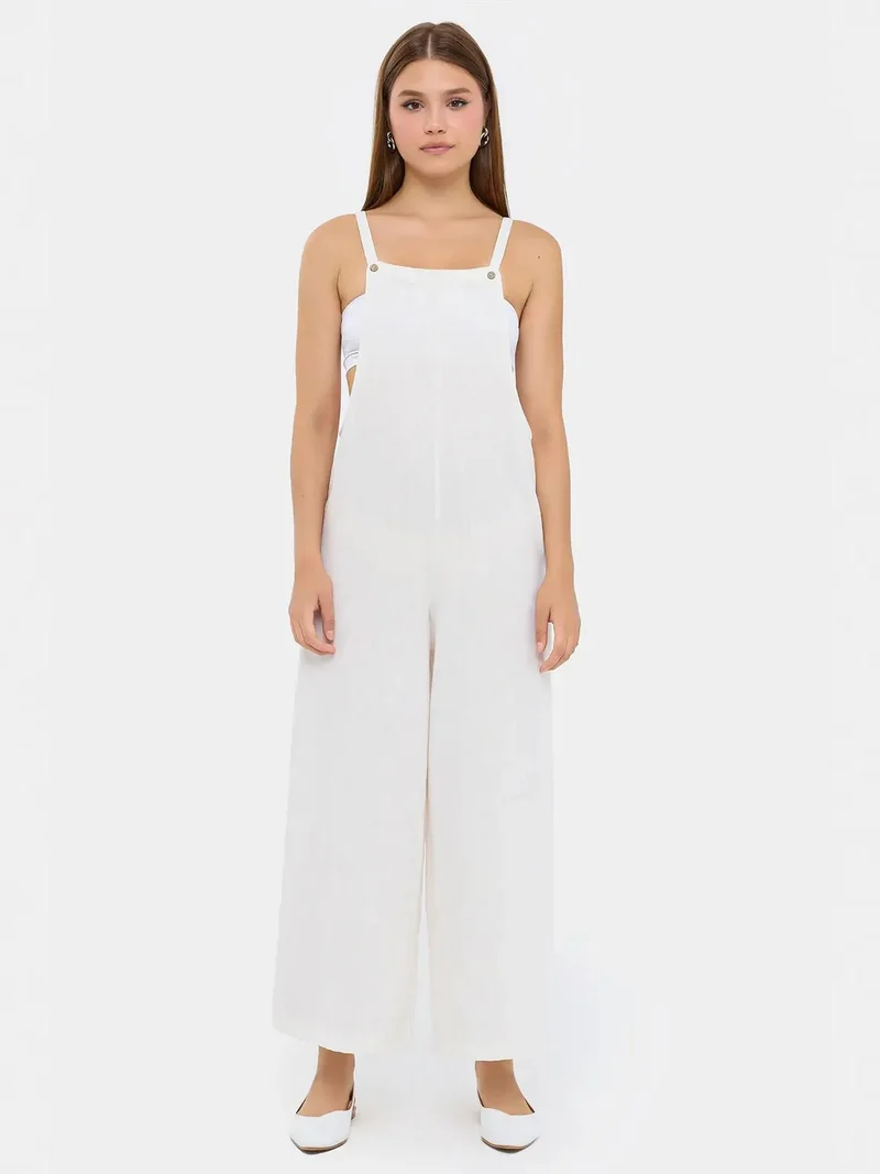 Button-Front Wide-Leg Jumpsuit